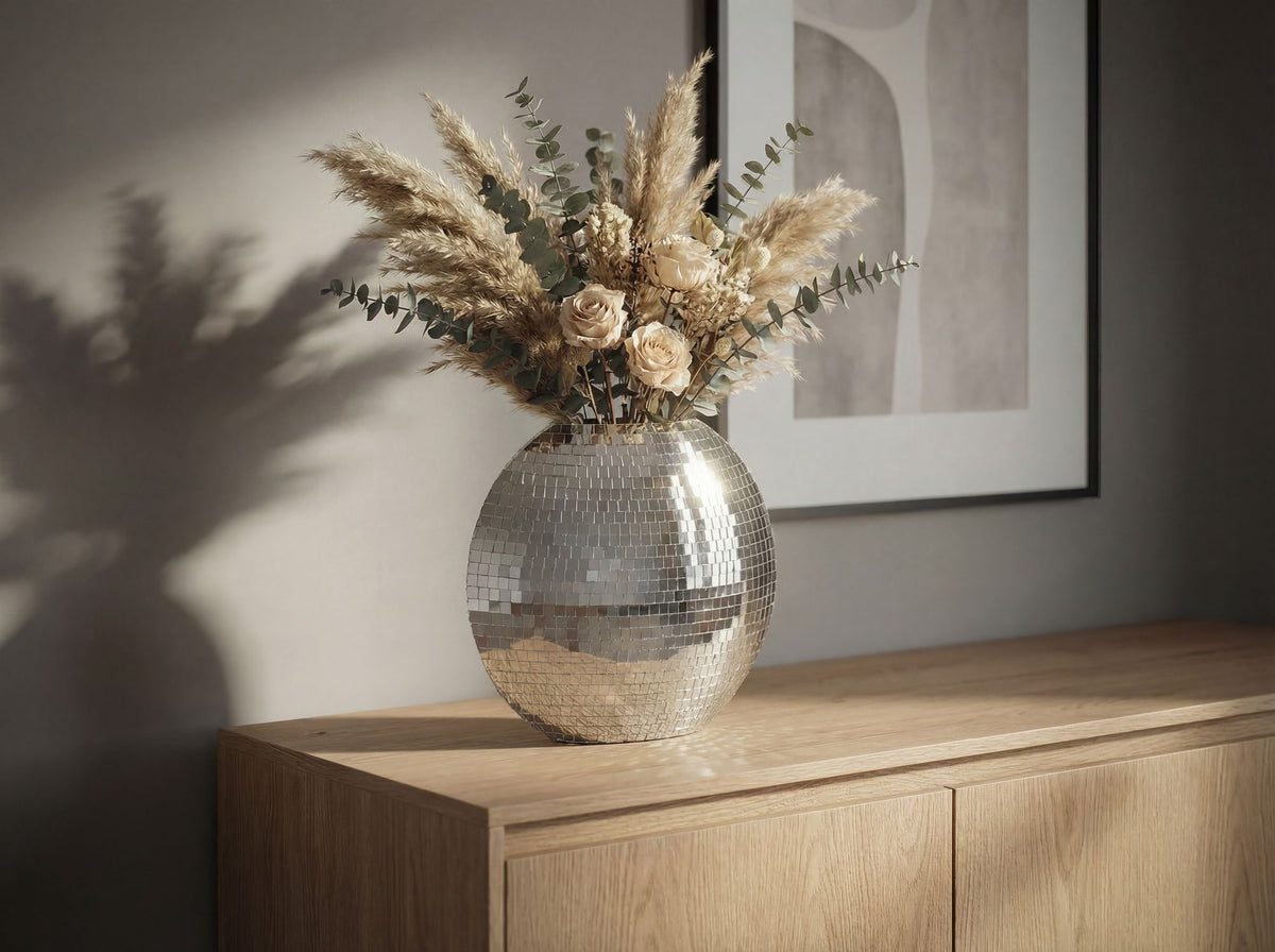 Tafelvaas Metaal 40cm Zilver - Decoratieve vaas Mozaïek rond