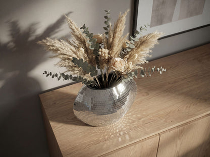 Tafelvaas Metaal 40cm Zilver - Decoratieve vaas Mozaïek rond