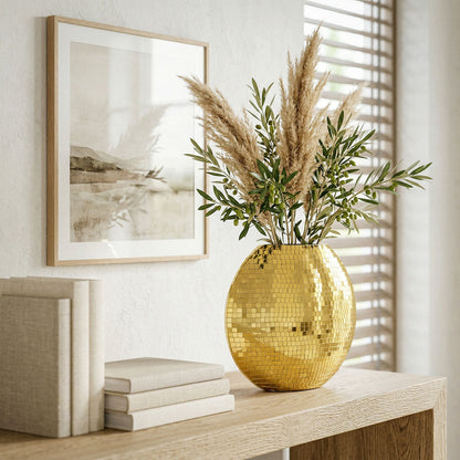 Tafelvaas Metaal 40cm Goud - Decoratieve vaas Mozaïek rond