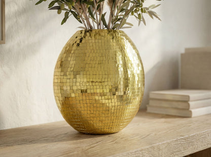 Tafelvaas Metaal 40cm Goud - Decoratieve vaas Mozaïek rond