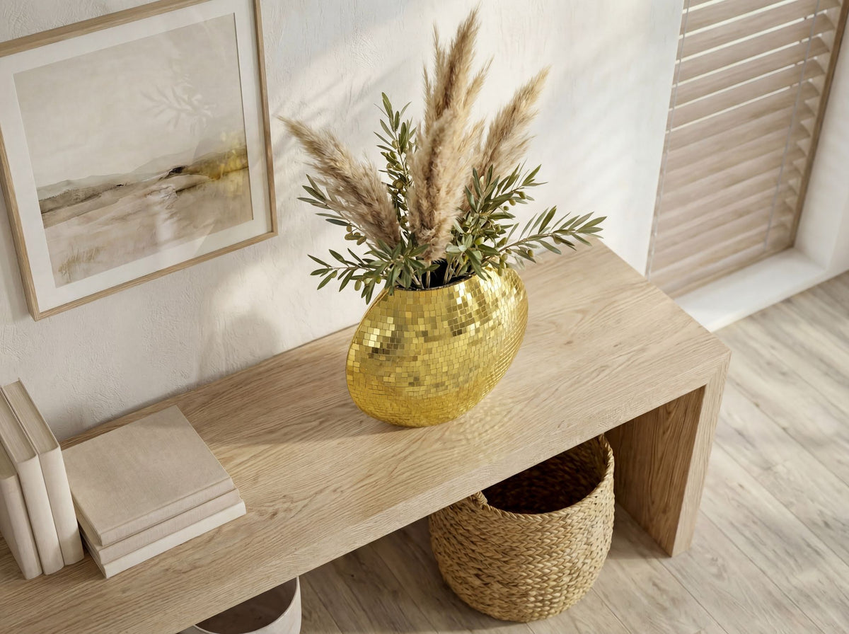 Tafelvaas Metaal 40cm Goud - Decoratieve vaas Mozaïek rond