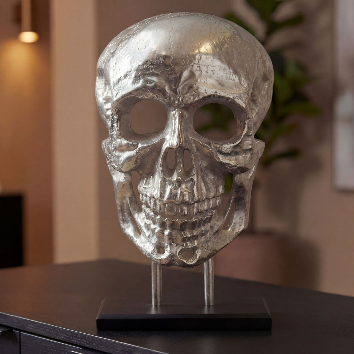 Staand decoratie Doodshoofd Aluminium Zilver 57 cm Schedel Groot