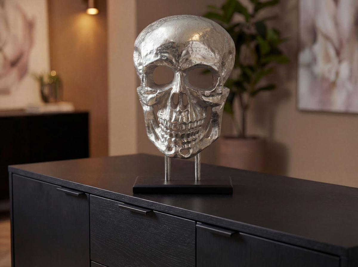 Staand decoratie Doodshoofd Aluminium Zilver 57 cm Schedel Groot