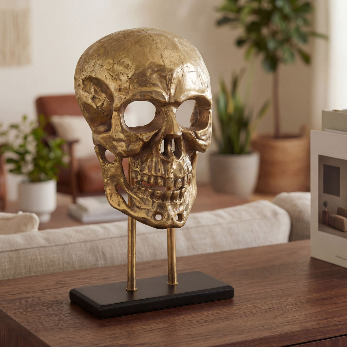 Staande decoratie Doodshoofd Aluminium Goud 57 cm Schedel Groot