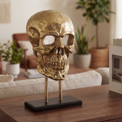 Staande decoratie Doodshoofd Aluminium Goud 57 cm Schedel Groot