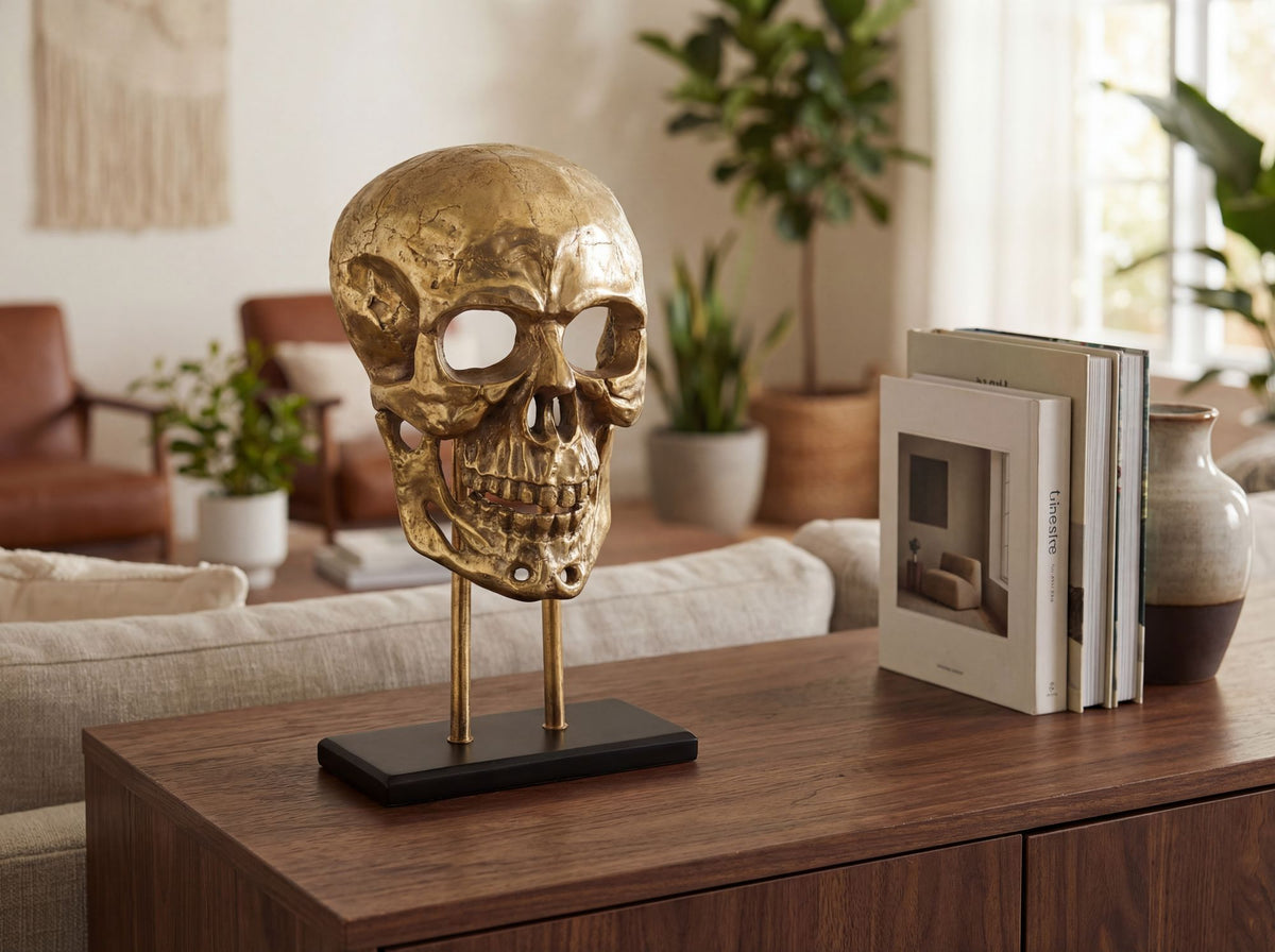 Staande decoratie Doodshoofd Aluminium Goud 57 cm Schedel Groot