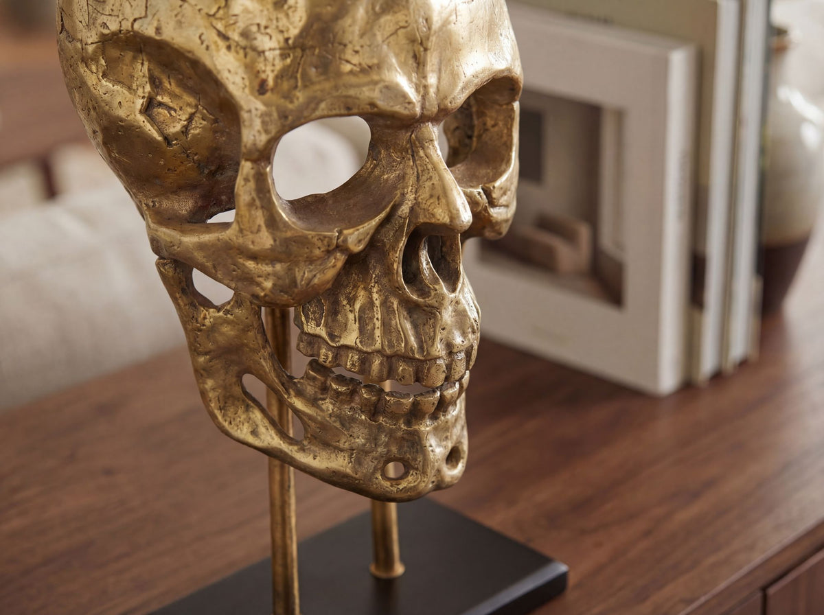 Staande decoratie Doodshoofd Aluminium Goud 57 cm Schedel Groot