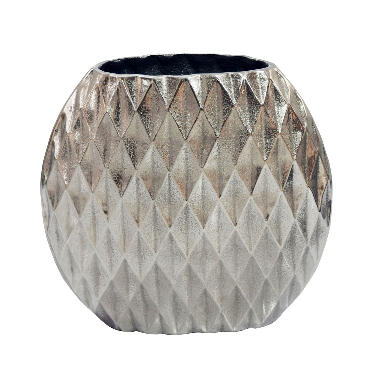 Tafelvaas Aluminium 33,5cm Zilver - Decoratieve vaas rond met ruitpatroon