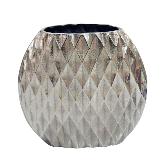 Tafelvaas Aluminium 33,5cm Zilver - Decoratieve vaas rond met ruitpatroon