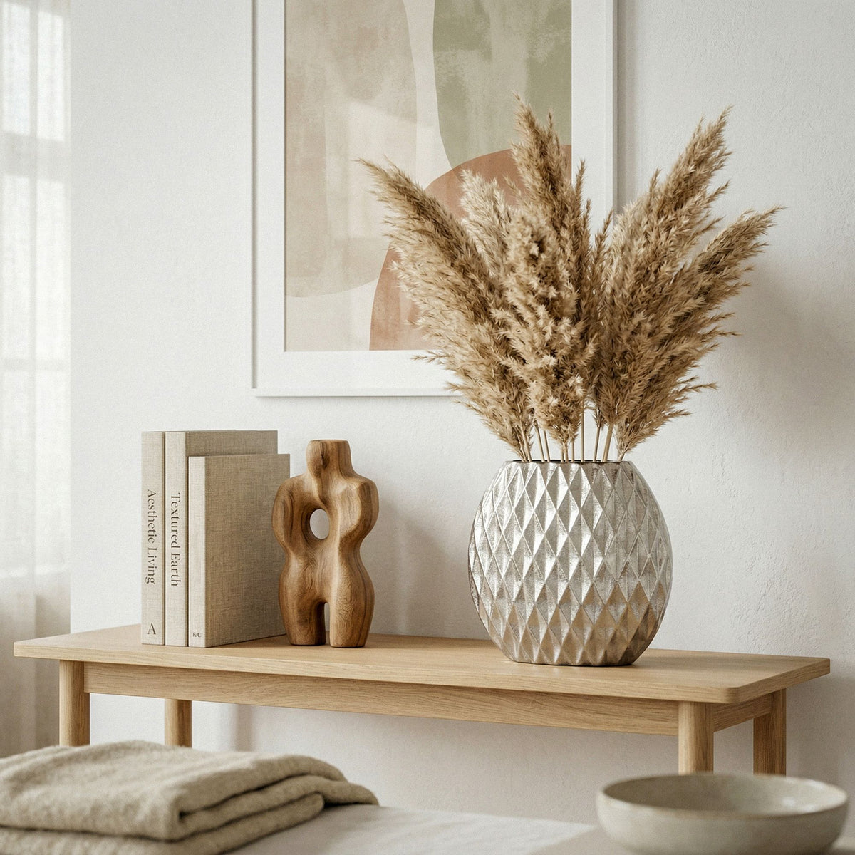 Tafelvaas Aluminium 33,5cm Zilver - Decoratieve vaas rond met ruitpatroon