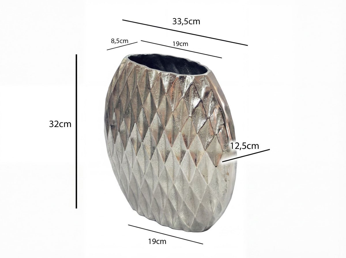 Tafelvaas Aluminium 33,5cm Zilver - Decoratieve vaas rond met ruitpatroon