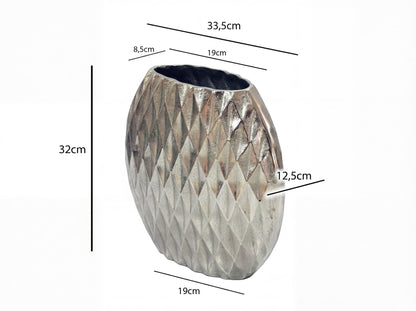 Tafelvaas Aluminium 33,5cm Zilver - Decoratieve vaas rond met ruitpatroon