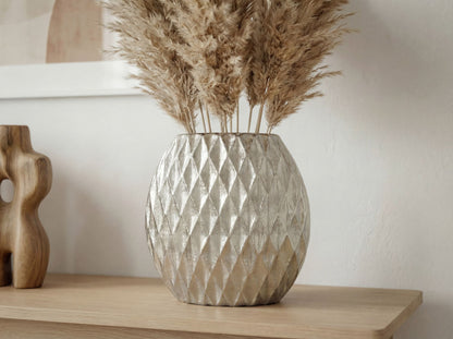 Tafelvaas Aluminium 33,5cm Zilver - Decoratieve vaas rond met ruitpatroon
