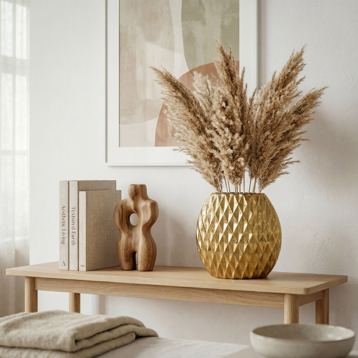 Tafelvaas Aluminium 33,5cm Goud - Decoratieve vaas rond met ruitpatroon