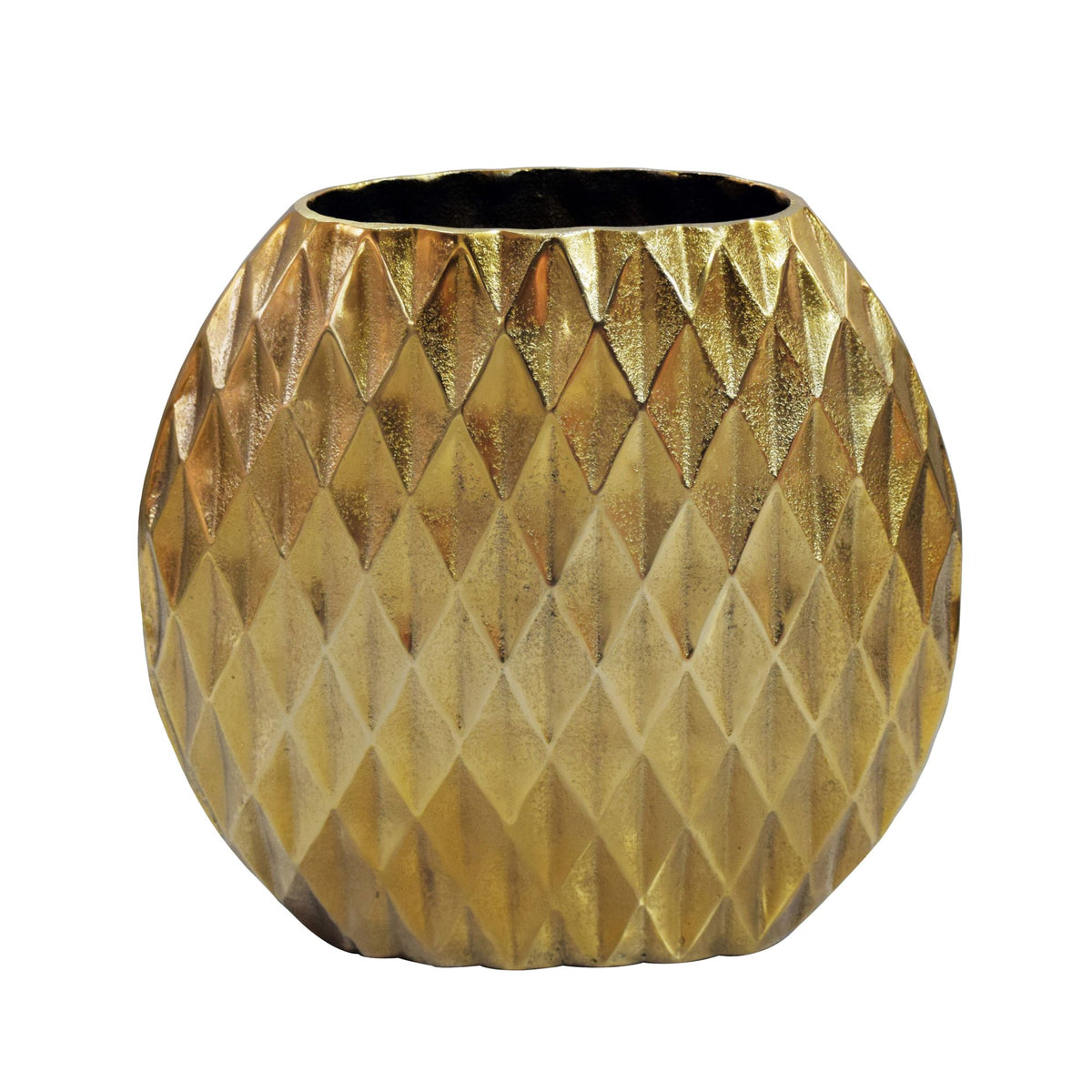 Tafelvaas Aluminium 33,5cm Goud - Decoratieve vaas rond met ruitpatroon