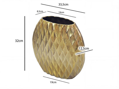 Tafelvaas Aluminium 33,5cm Goud - Decoratieve vaas rond met ruitpatroon
