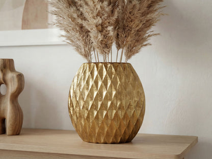 Tafelvaas Aluminium 33,5cm Goud - Decoratieve vaas rond met ruitpatroon