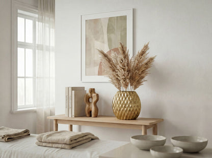 Tafelvaas Aluminium 33,5cm Goud - Decoratieve vaas rond met ruitpatroon