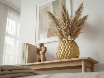 Tafelvaas Aluminium 33,5cm Goud - Decoratieve vaas rond met ruitpatroon