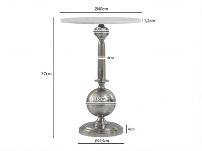 Bijzettafel Rond 40x40cm Zilver met massief marmeren blad Wit