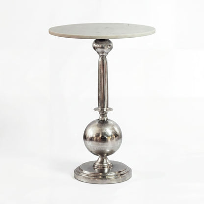 Bijzettafel Rond 40x40cm Zilver met massief marmeren blad Wit