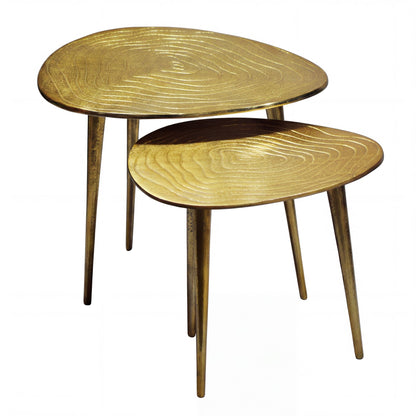 2-delige set Salontafel Aluminium Goud - Design Bijzettafel Set Organisch