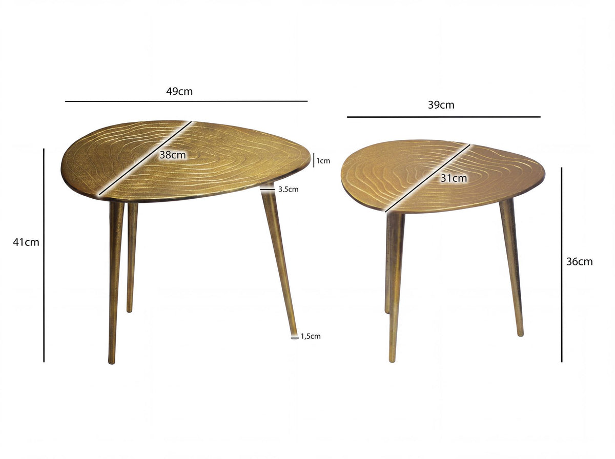 2-delige set Salontafel Aluminium Goud - Design Bijzettafel Set Organisch