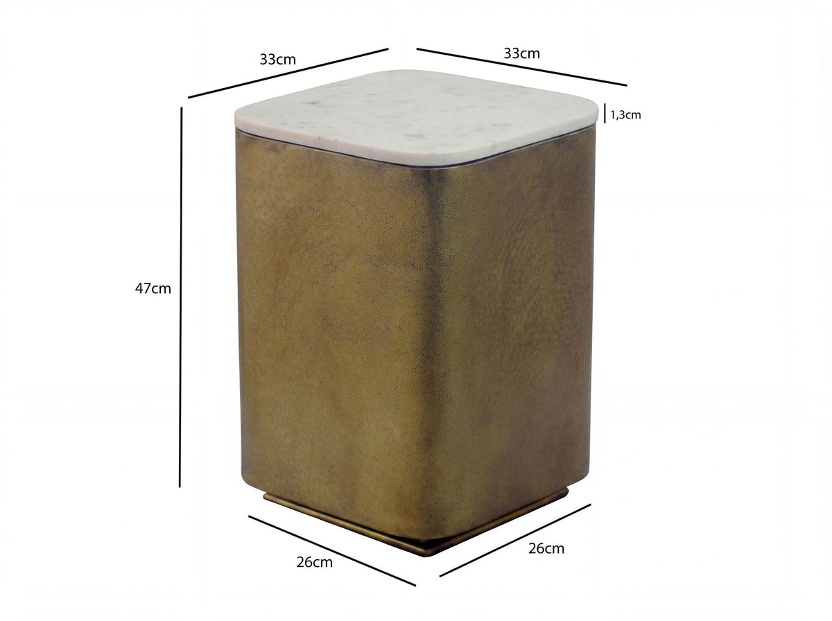 Bijzettafel Metaal met wit Marmer Tafelblad 33cm vierkant - Moderne Bijzettafel