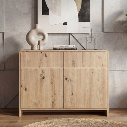 Dressoir Eiken Decor 88cm - Commode met 2 Deuren en 2 Lades