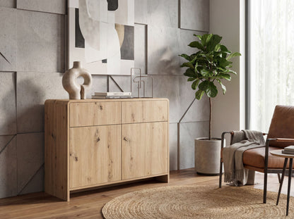 Dressoir Eiken Decor 88cm - Commode met 2 Deuren en 2 Lades