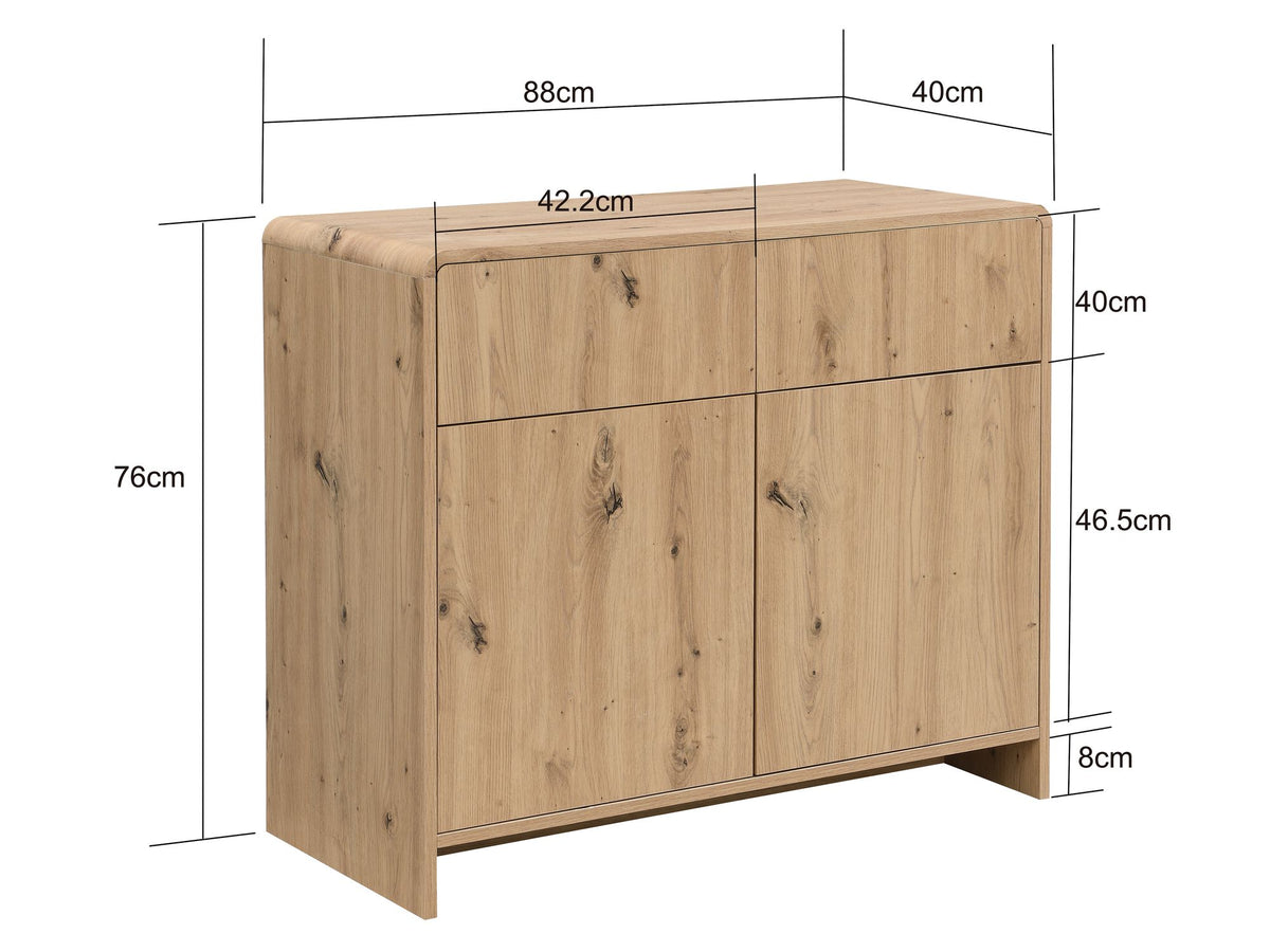 Dressoir Eiken Decor 88cm - Commode met 2 Deuren en 2 Lades