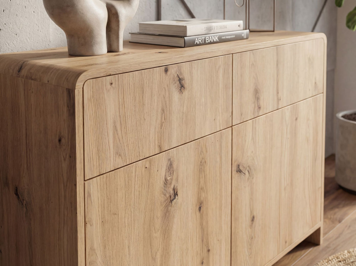 Dressoir Eiken Decor 88cm - Commode met 2 Deuren en 2 Lades