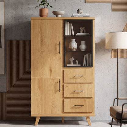 Hoge kast MDF 188cm Eiken Decor Groot met deuren en laden - Design Staande kast