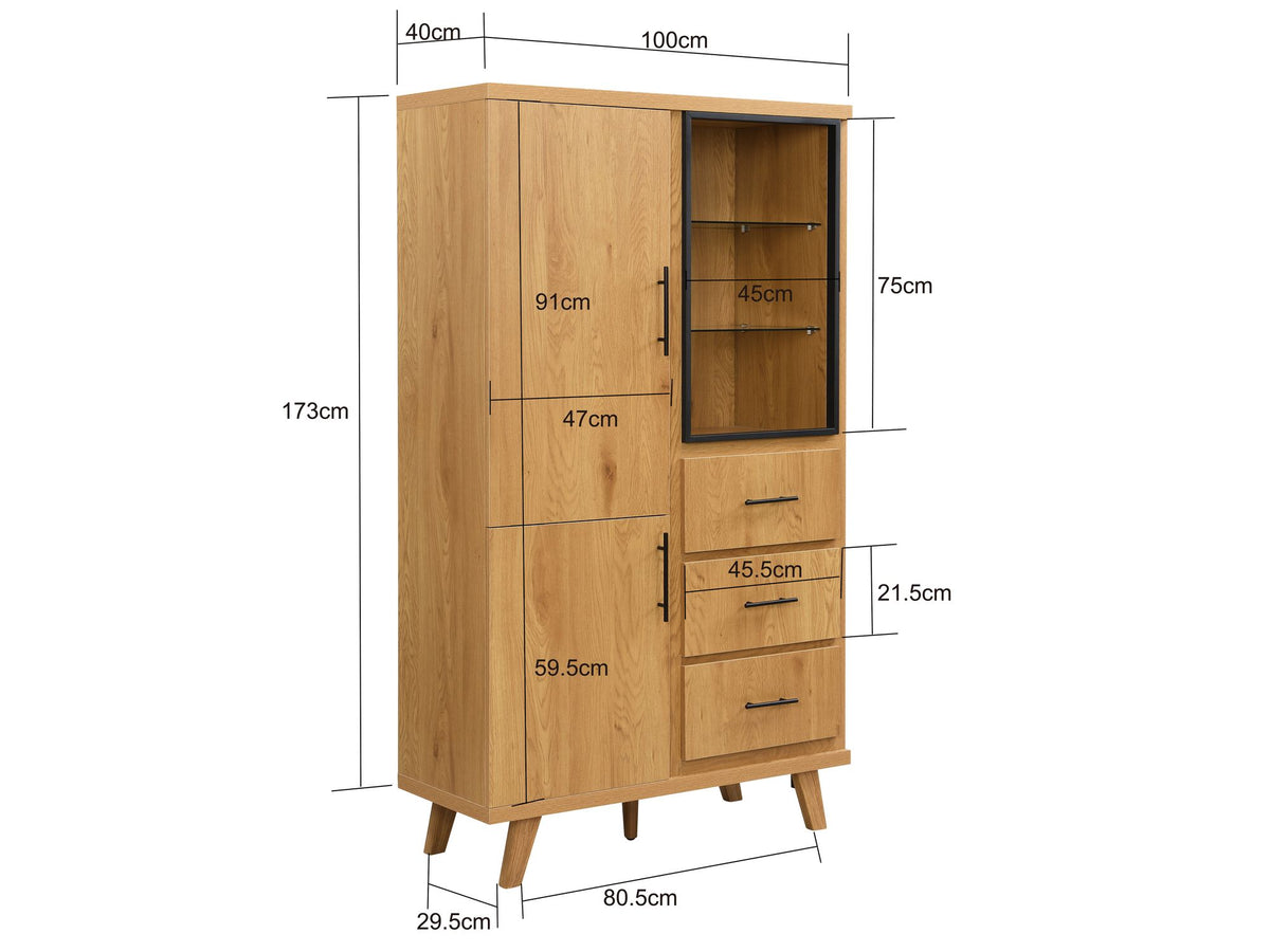 Hoge kast MDF 188cm Eiken Decor Groot met deuren en laden - Design Staande kast