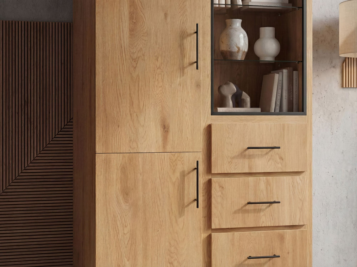 Hoge kast MDF 188cm Eiken Decor Groot met deuren en laden - Design Staande kast