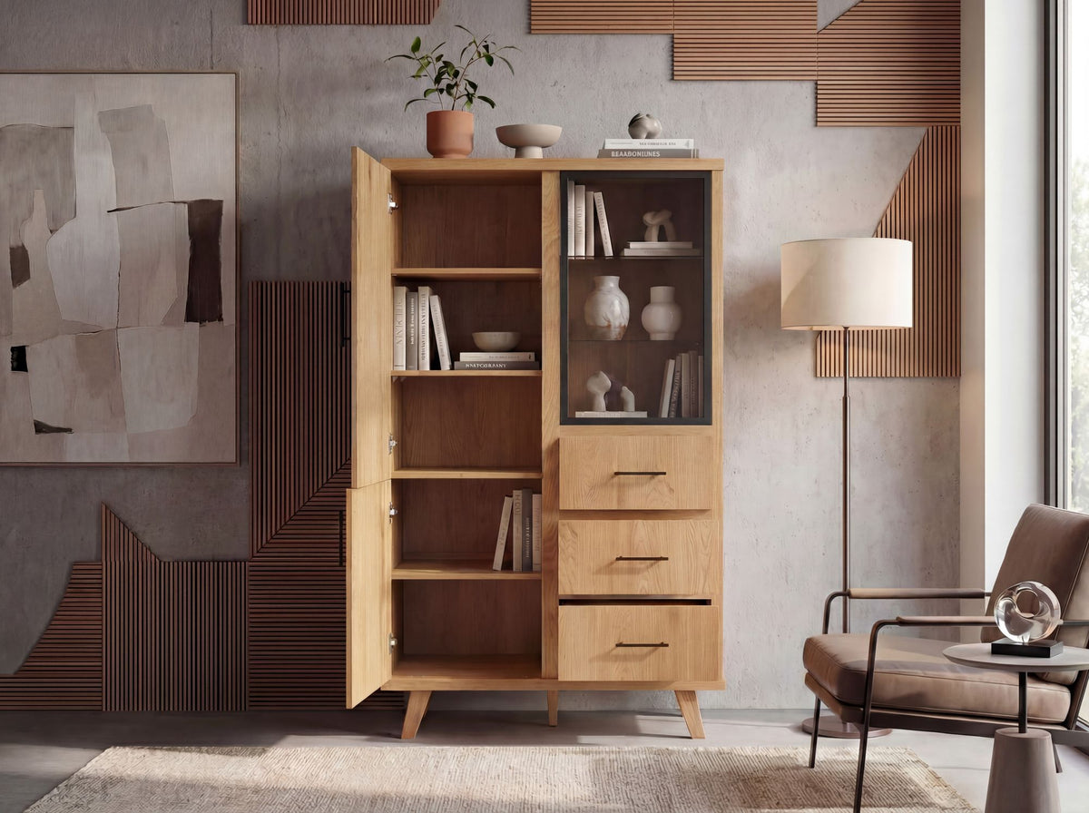 Hoge kast MDF 188cm Eiken Decor Groot met deuren en laden - Design Staande kast