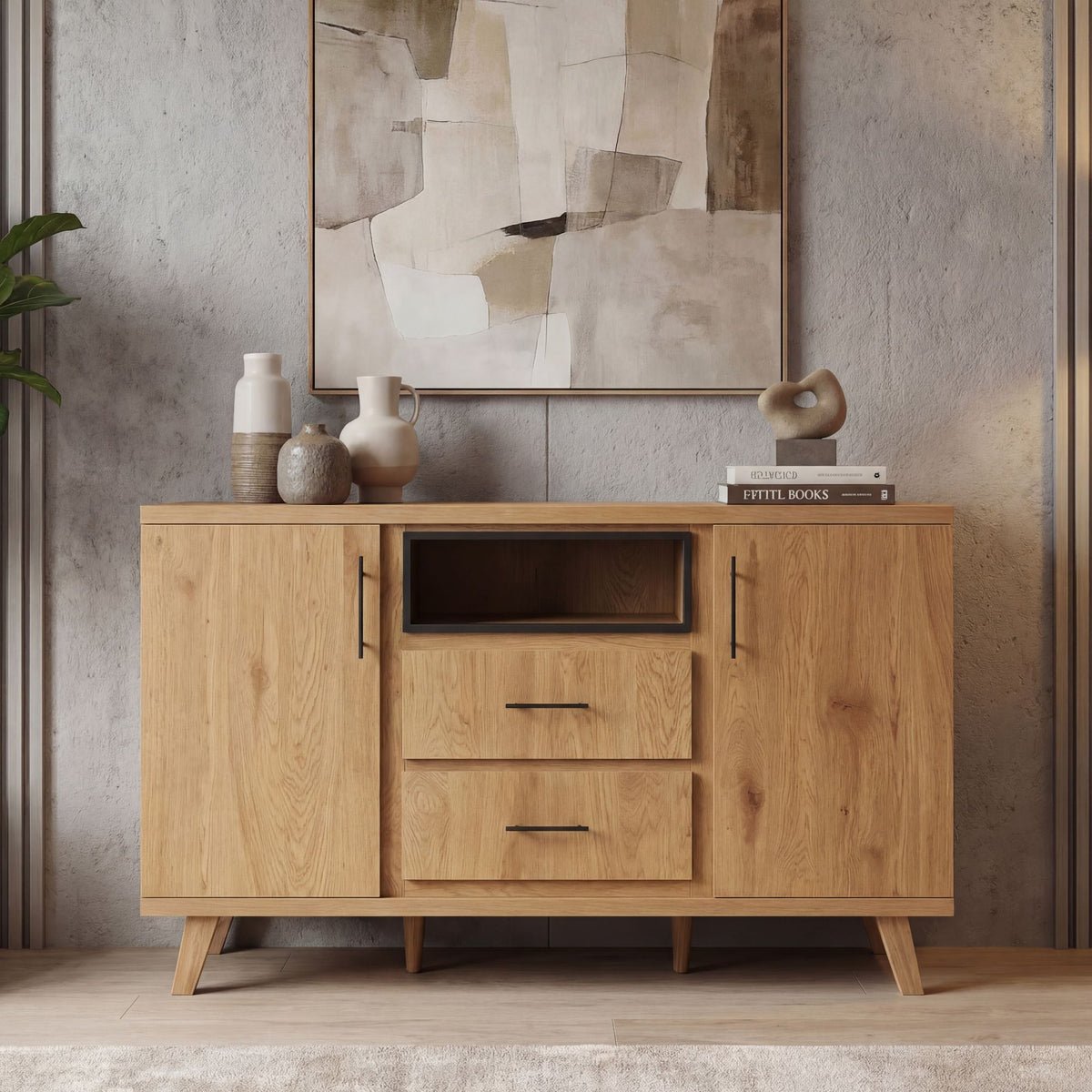 Sideboard Eiken Decor 150cm - Commode met 2 Deuren en 2 Lades