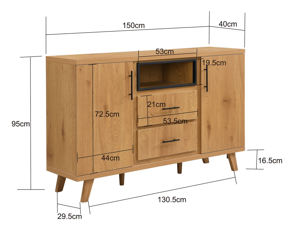 Sideboard Eiken Decor 150cm - Commode met 2 Deuren en 2 Lades