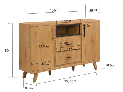 Sideboard Eiken Decor 150cm - Commode met 2 Deuren en 2 Lades