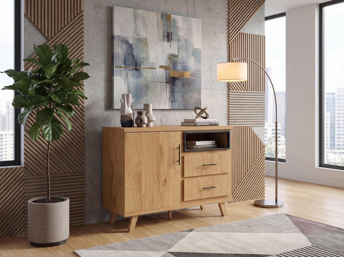 Sideboard Eiken Decor 116cm - Dressoir met deur en 2 laden