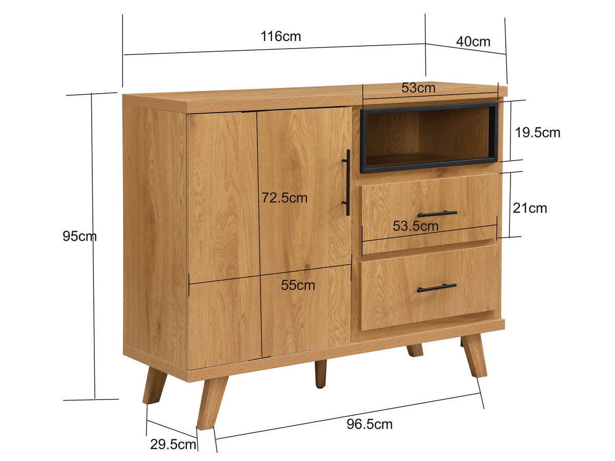 Sideboard Eiken Decor 116cm - Dressoir met deur en 2 laden