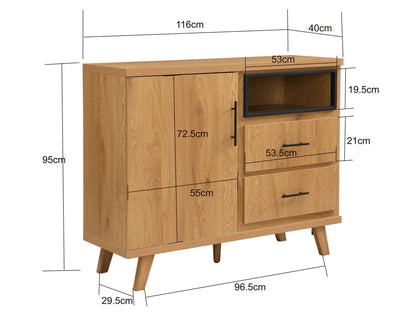 Sideboard Eiken Decor 116cm - Dressoir met deur en 2 laden