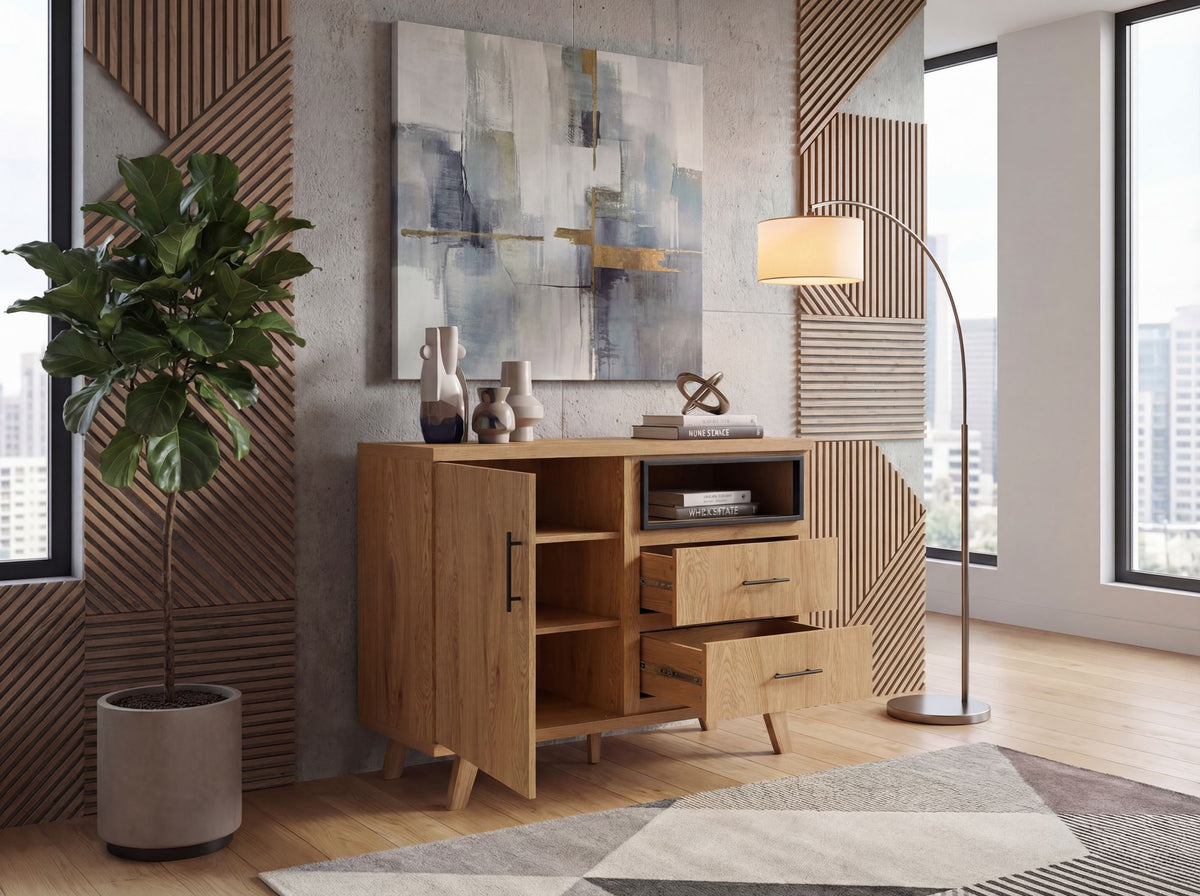 Sideboard Eiken Decor 116cm - Dressoir met deur en 2 laden