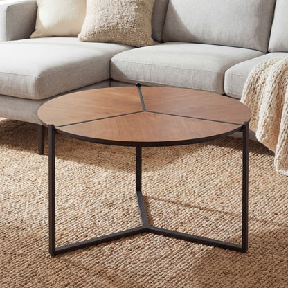 Salontafel 80cm MDF Houtlook - Ronde Woonkamertafel Metaal
