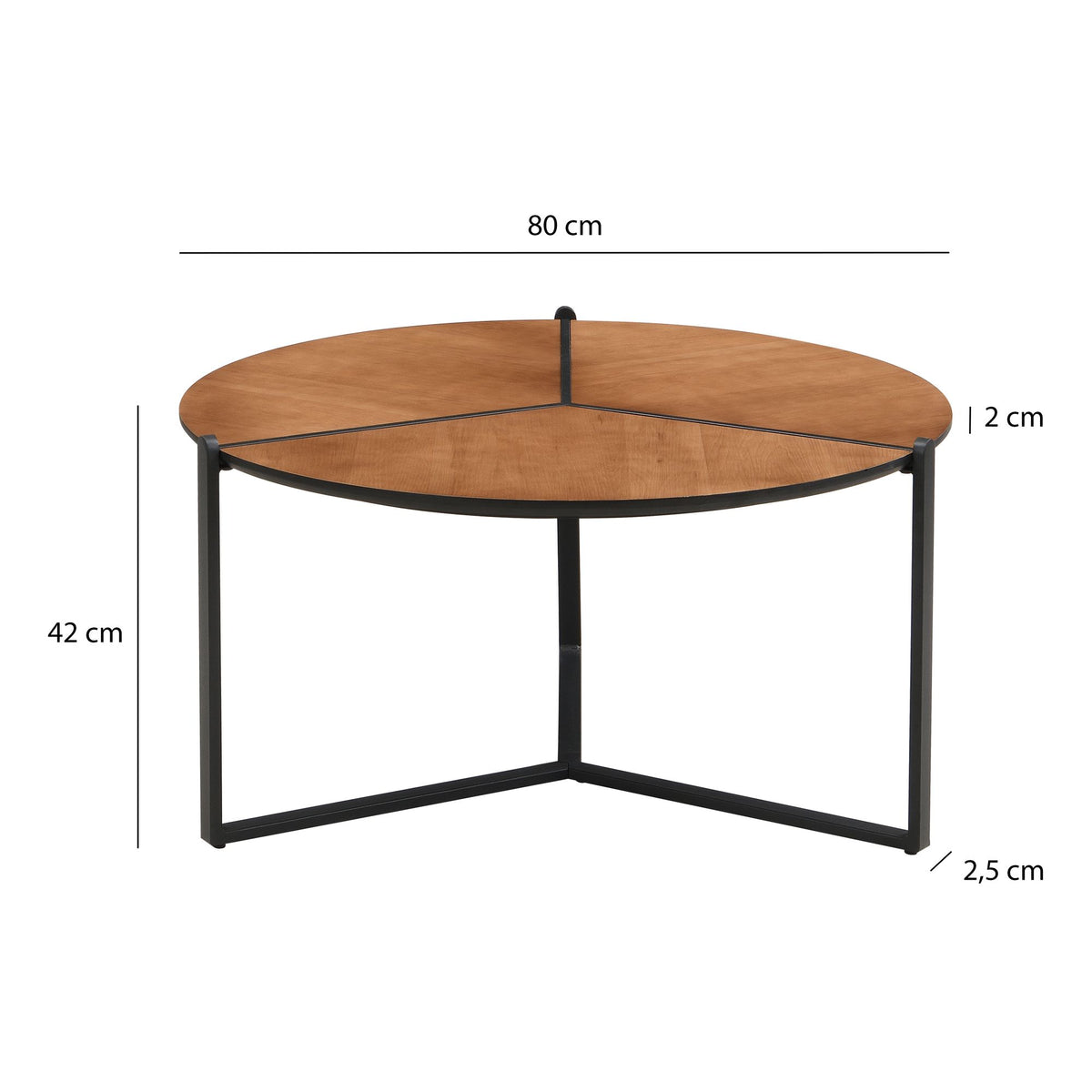 Salontafel 80cm MDF Houtlook - Ronde Woonkamertafel Metaal