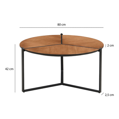 Salontafel 80cm MDF Houtlook - Ronde Woonkamertafel Metaal