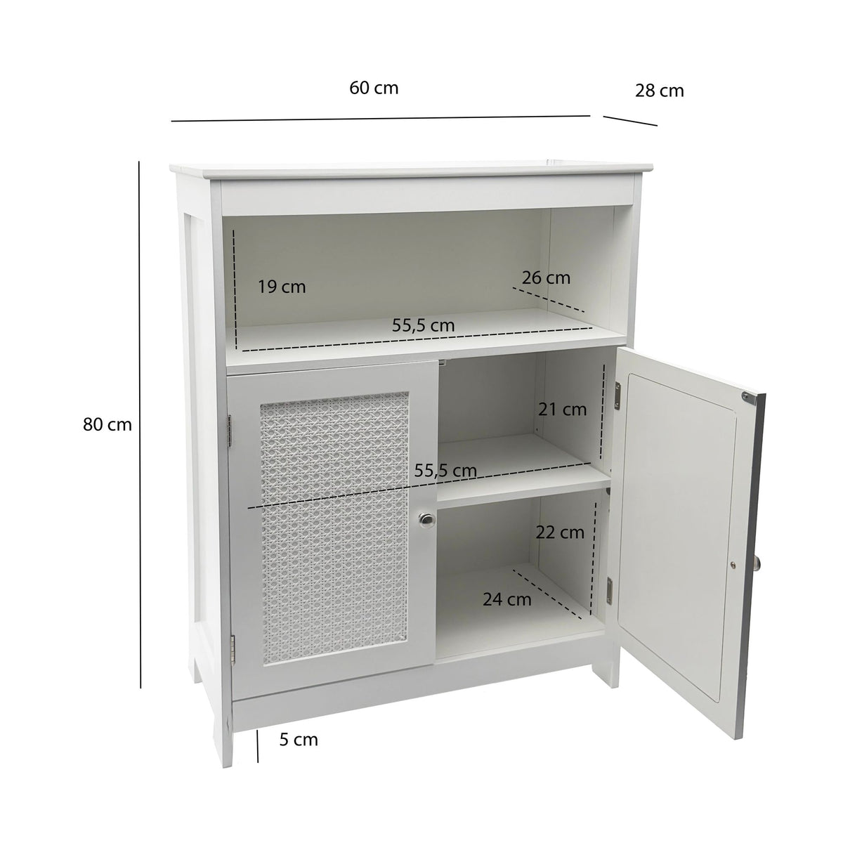 Badkamerkast 80 x 60 x 28 cm Wit - Smalle badkamerkast