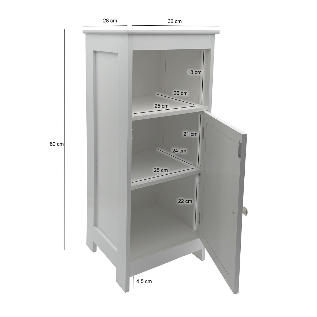 Badkamerkast 80 x 30 x 28 cm Wit - Smalle Badkamerkast
