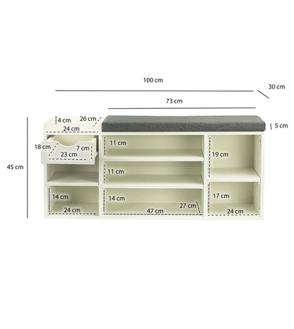Schoenenbank Hal Wit 100cm met Zitkussen - Zitbank