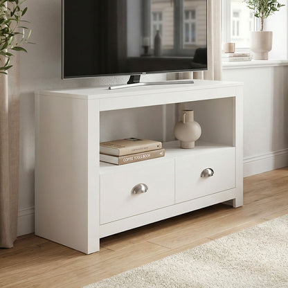 Lowboard TV Meubel Wit 85cm - Compact TV-meubel met twee Lades